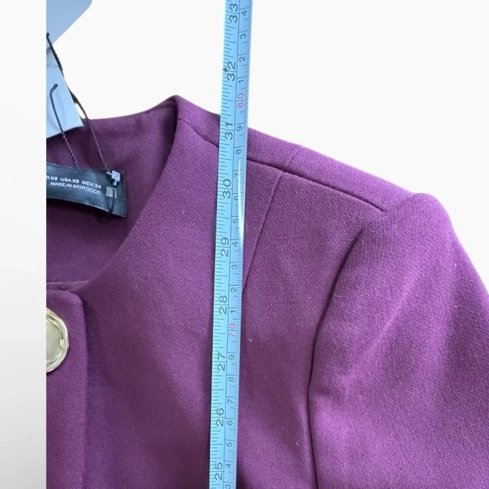 Zara Plum Tailored Frock Coat Long Blazer with Gold Metal Buttons Size XS​ - Picture 5 of 8
